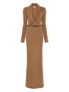 Aya Muse Aure Gathered Knitted Silk-blend Gown In Brown