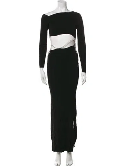 Pre-owned Aya Muse Bateau Neckline Long Dress In Black