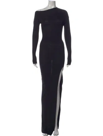 Pre-owned Aya Muse Bateau Neckline Long Dress In Black