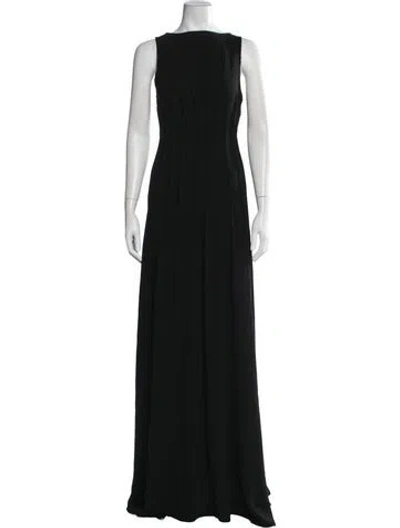 Pre-owned Aya Muse Bateau Neckline Long Dress In Black