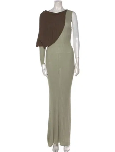 Pre-owned Aya Muse Bateau Neckline Long Dress In Green