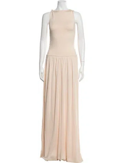 Pre-owned Aya Muse Bateau Neckline Long Dress In Neutral