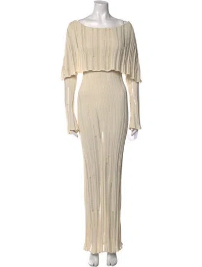 Pre-owned Aya Muse Bateau Neckline Long Dress In Neutral