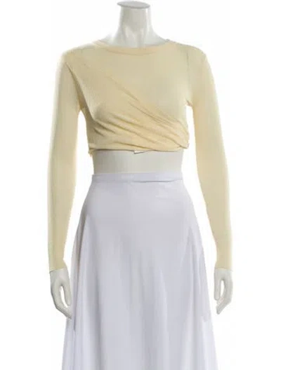 Pre-owned Aya Muse Bateau Neckline Long Sleeve Crop Top In Neutral