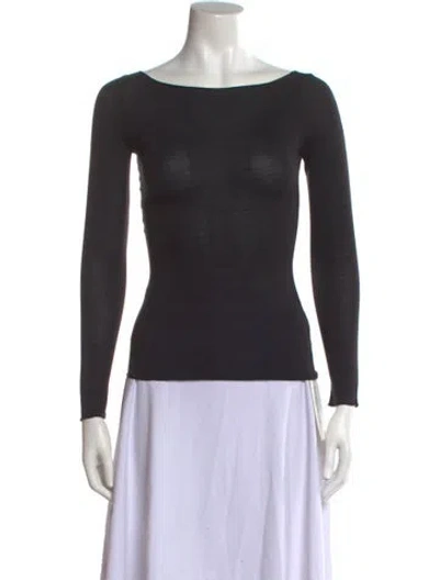 Pre-owned Aya Muse Bateau Neckline Long Sleeve Top In Black