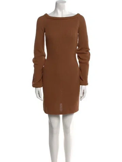 Pre-owned Aya Muse Bateau Neckline Mini Dress In Brown