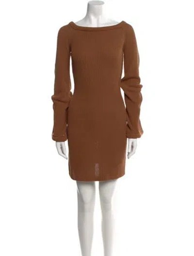 Pre-owned Aya Muse Bateau Neckline Mini Dress W/ Tags In Brown