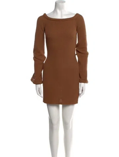 Pre-owned Aya Muse Bateau Neckline Mini Dress W/ Tags In Brown