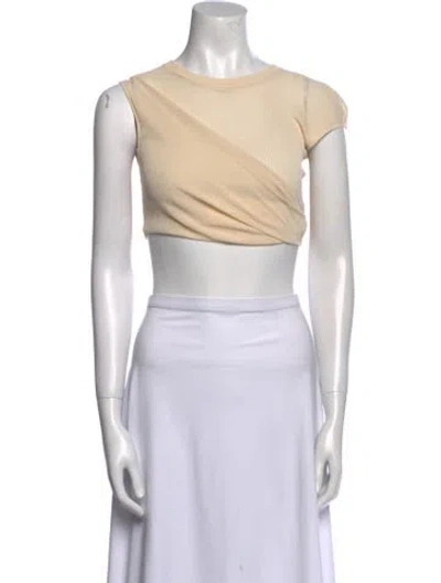 Pre-owned Aya Muse Bateau Neckline Short Sleeve Crop Top In Neutral