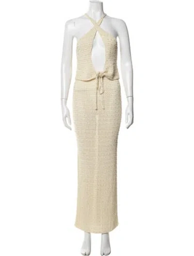 Pre-owned Aya Muse Beaded Accents Skirt Set In Neutrals