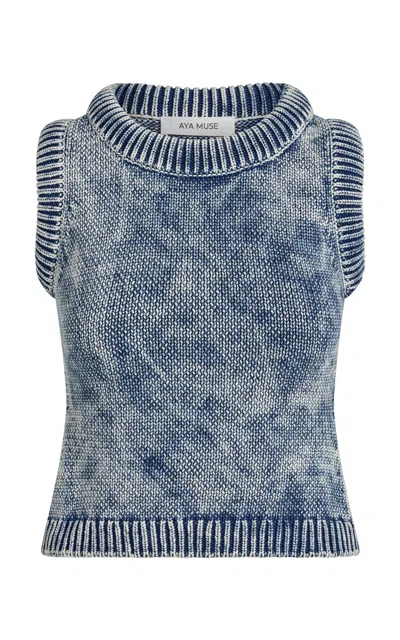 Aya Muse Beren Sleeveless Knit Cotton-blend Top In Denim