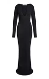 Aya Muse Beru Plunged Knit Cotton-blend Maxi Dress In Black