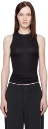 Aya Muse Black Ribbed High Neck Tank Top In Black