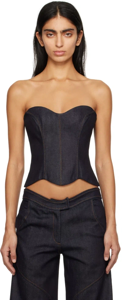 Aya Muse Hyn Denim Bustier Top In Black