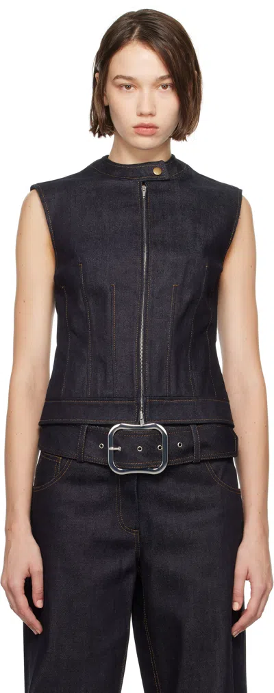 Aya Muse Blue Tita Denim Vest In Raw Denim