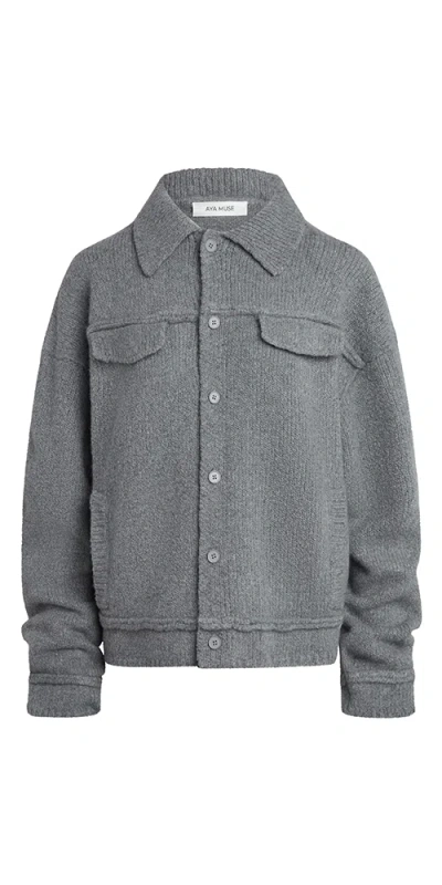 Aya Muse Button Up Knit Jacket Stone In Gray