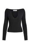 Aya Muse Caeli Plunged Knit Cotton-blend Top In Black