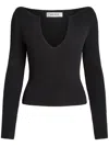 Aya Muse Caeli Plunged Knit Cotton-blend Top In Black