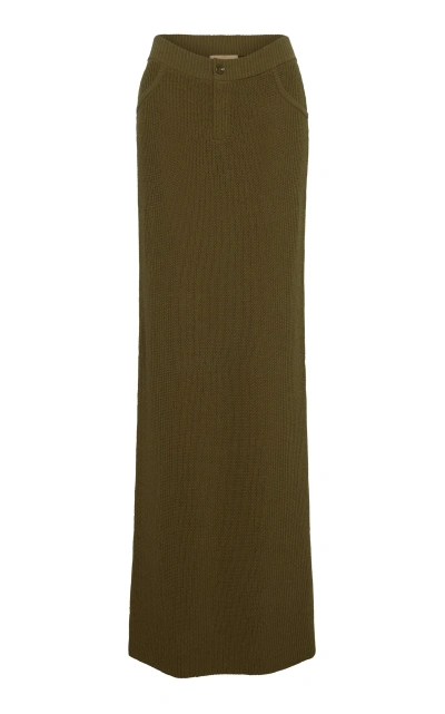 Aya Muse Catsu Ribbed Cotton-blend Midi Skirt In Olive
