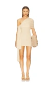 Aya Muse Chara Scarf-detailed Knit Silk-blend Mini Dress In 탠