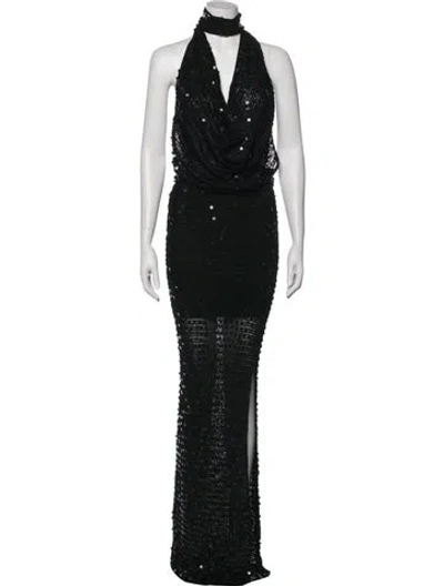 Pre-owned Aya Muse Cowl Neck Long Dress In Black