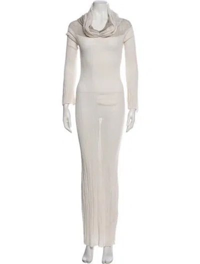 Pre-owned Aya Muse Cowl Neck Midi Length Dress In Neutral