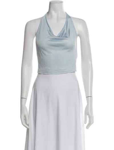 Pre-owned Aya Muse Cowl Neck Sleeveless Crop Top In Blue