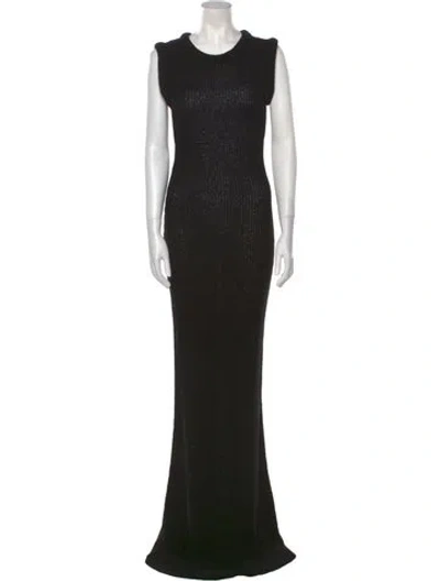 Pre-owned Aya Muse Crew Neck Long Dress In Black