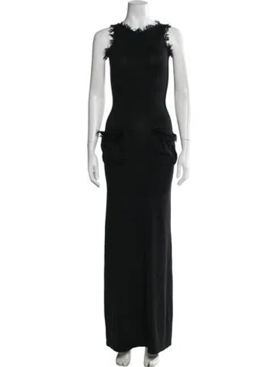 Pre-owned Aya Muse Crew Neck Long Dress In Black