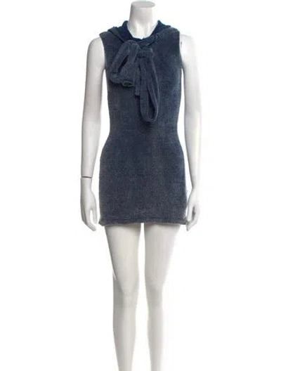 Pre-owned Aya Muse Crew Neck Mini Dress W/ Tags In Blue