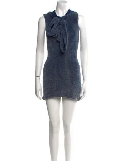 Pre-owned Aya Muse Crew Neck Mini Dress W/ Tags In Blue