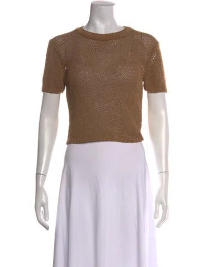 Pre-owned Aya Muse Crew Neck Short Sleeve Crop Top In Brown