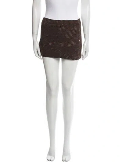 Pre-owned Aya Muse Crystal Embellishments Mini Skirt In Brown