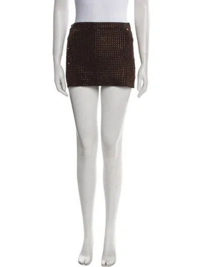 Pre-owned Aya Muse Crystal Embellishments Mini Skirt In Brown