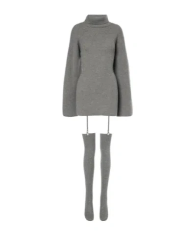Aya Muse Cursa Turtleneck Cashmere Minidress With Socks In Gray