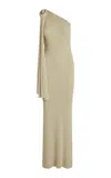 Aya Muse Dara Asymmetric Knit Linen-cotton Maxi Dress In Tan