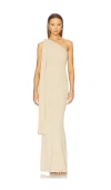 Aya Muse Dara Asymmetric Knit Linen-cotton Maxi Dress In 샌드