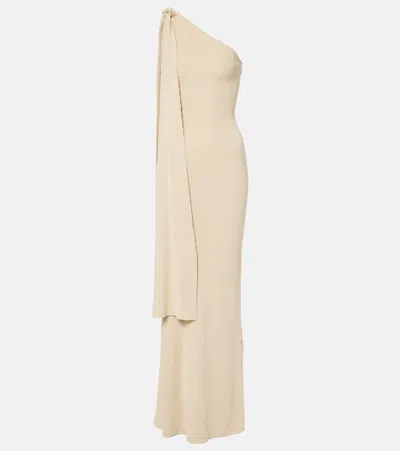Aya Muse Dara One-shoulder Draped Maxi Dress In Beige