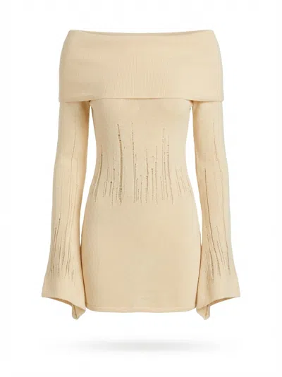 Aya Muse Deva Off-shoulder Knitted Mini Dress In Neutral