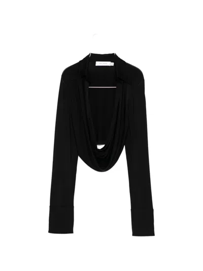 Aya Muse Draped Collared Top In Black
