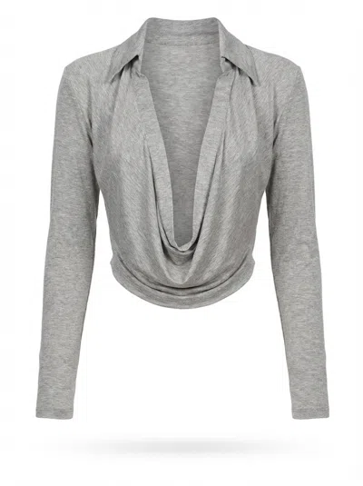 Aya Muse Draped Collared Top In Gray