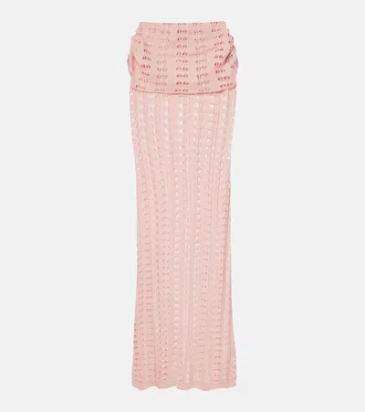 Aya Muse Draped Pointelle Maxi Skirt In Pink