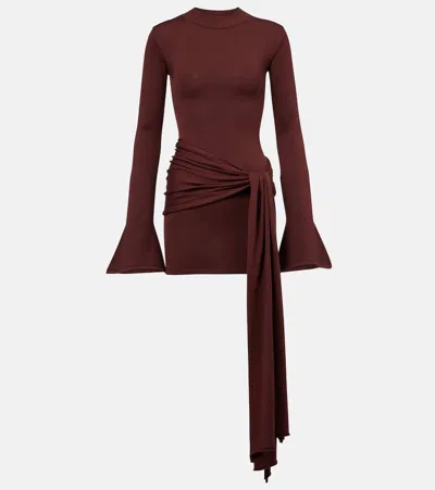 Aya Muse Draped Silk And Cotton Minidress In Burgundy