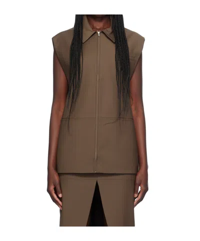 Aya Muse Elastical Plain Weave Jacket In Brown