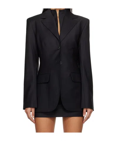 Aya Muse Elasticated Fine Fabric Suit Jacket In Black
