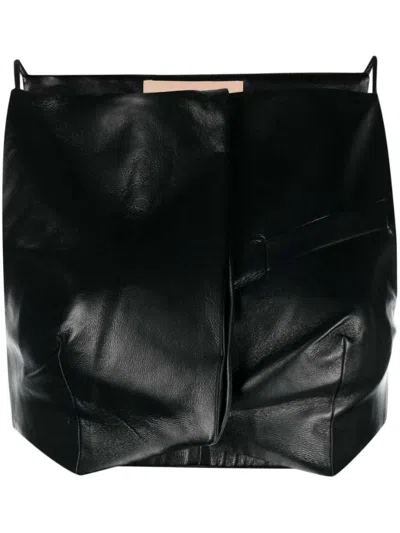 Aya Muse Elfi Faux-leather Crop Top In Black