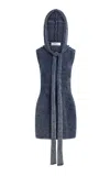 Aya Muse Elio Tie-detailed Knit Cotton-blend Mini Dress In Blue