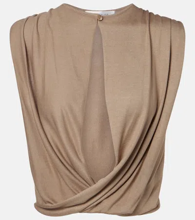 Aya Muse Esme Cutout Draped Silk-blend Crop Top In Brown