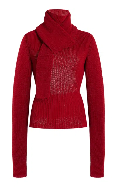 Aya Muse Exclusive Open Back Knit Cotton-blend Top In Red