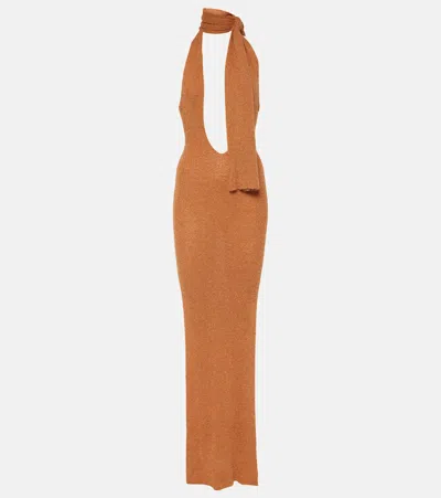 Aya Muse Eyre Scarf-detail Maxi Dress In Almond
